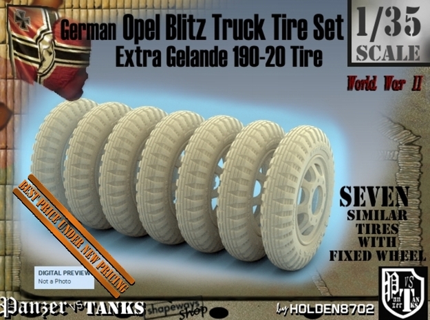 1-35 Opel Blitz Tire 190x20 FUD Set2 in Tan Fine Detail Plastic