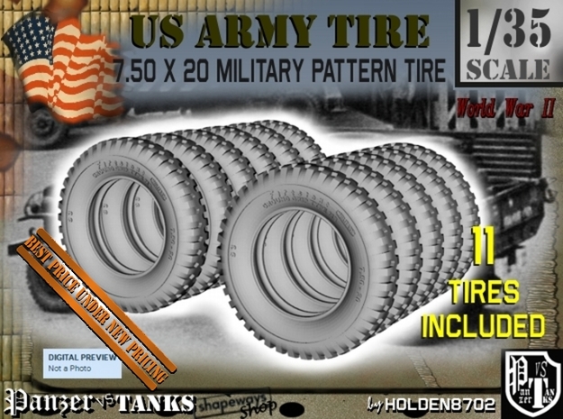 1-35 Tire 750x20 Set2 in Tan Fine Detail Plastic