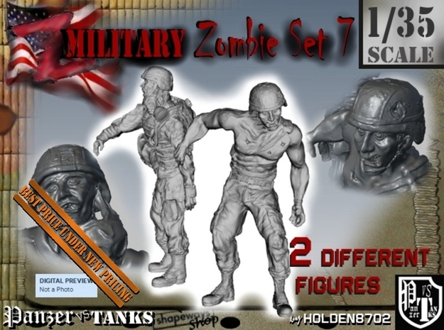 1-35 Military Zombie Set 7 in Smooth Fine Detail Plastic