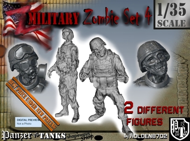 1-35 Military Zombie Set 4 in Tan Fine Detail Plastic