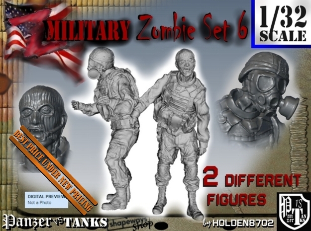 1-32 Military Zombie Set 6 in Tan Fine Detail Plastic