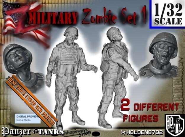 1-32 Military Zombie Set 1 in Tan Fine Detail Plastic