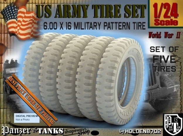 1-24 FIVE UNITS Tire 600x16 in Tan Fine Detail Plastic