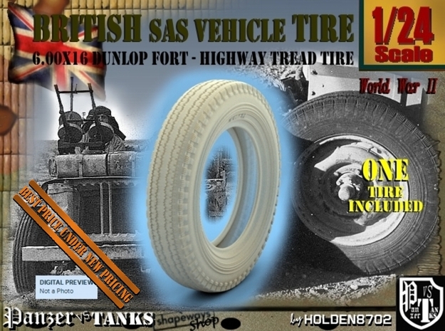 1/24 6.00 X 16 Dunlop Fort Tire in Tan Fine Detail Plastic