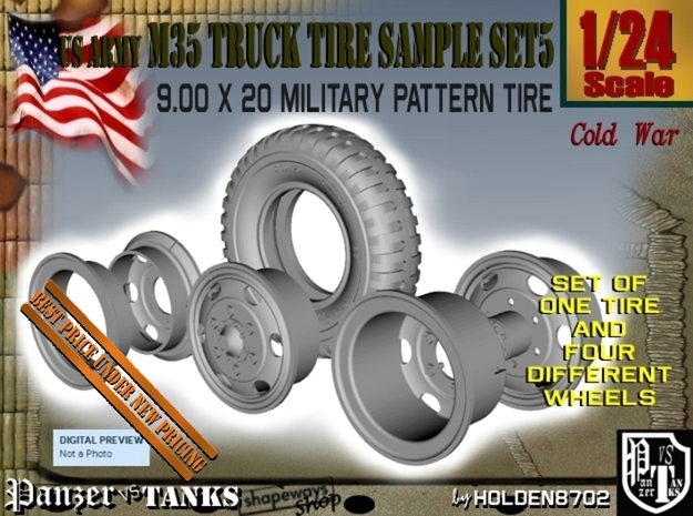 1-24 900x20 M35 Tire And Wheels Sample Set5 in Tan Fine Detail Plastic