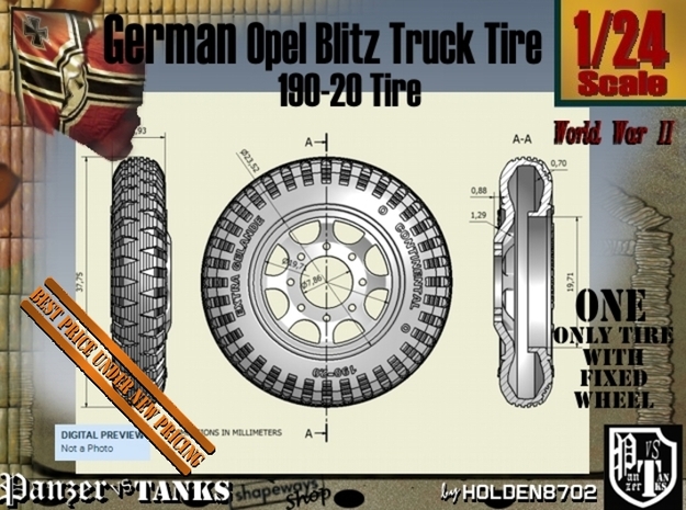 1-24 Opel Blitz Tire 190x20 in Tan Fine Detail Plastic