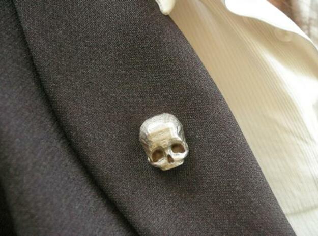 3D Printed Skull Brooch in Polished Bronzed Silver Steel