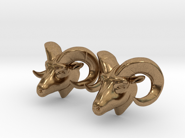 Ram head earrings in Natural Brass