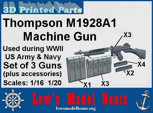 Thompson M1928A machine gun (w/acc) in Clear Ultra Fine Detail Plastic: 1:16