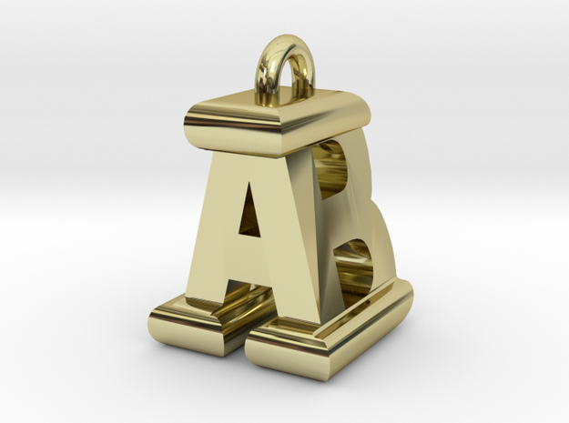 3D-Initial-AB in 18k Gold Plated Brass