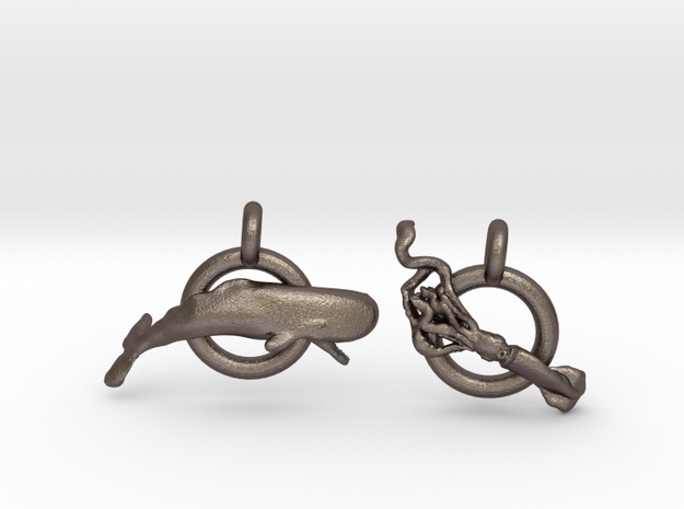 Whale V Squid earrings in Polished Bronzed Silver Steel