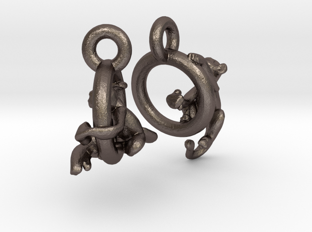 Monkeys On Rings in Polished Bronzed Silver Steel