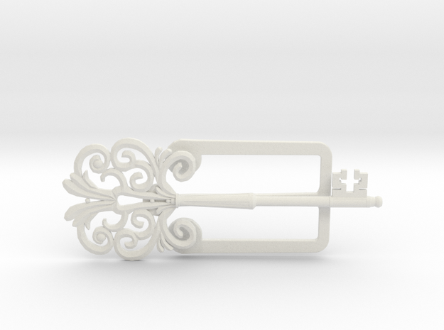 Clamp with an ancient beautiful key in White Natural Versatile Plastic