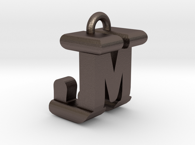 3D-Initial-JM in Polished Bronzed Silver Steel
