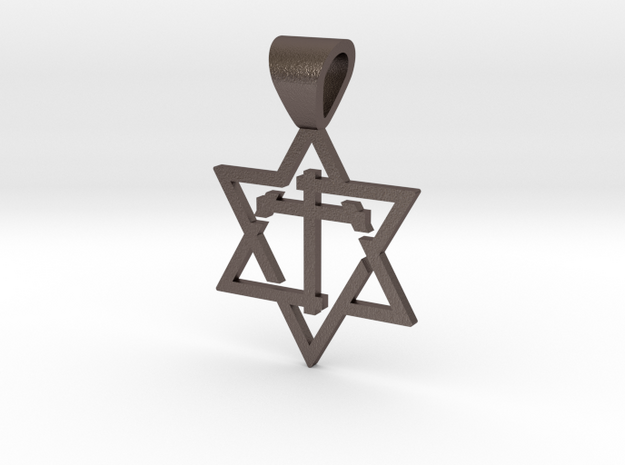 Star of David with the Cross in Polished Bronzed Silver Steel