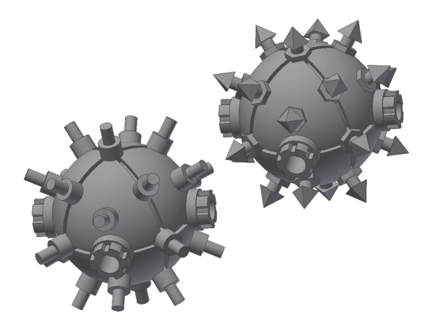 Orbital Mines for Battlefleet Gothic (two types) in Tan Fine Detail Plastic