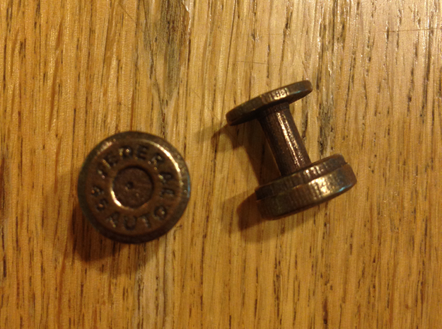 .45 Colt Bullet Cartridge Cufflinks in Polished Bronzed Silver Steel
