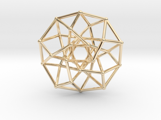 4D Archimedean Hyperform Toroidal Projection in 14k Gold Plated Brass