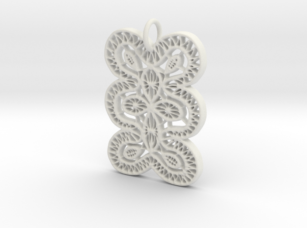 Lace Ornament Pendant Charm in White Natural Versatile Plastic