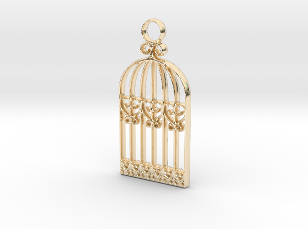 Vintage Birdcage Pendant Charm in 14k Gold Plated Brass