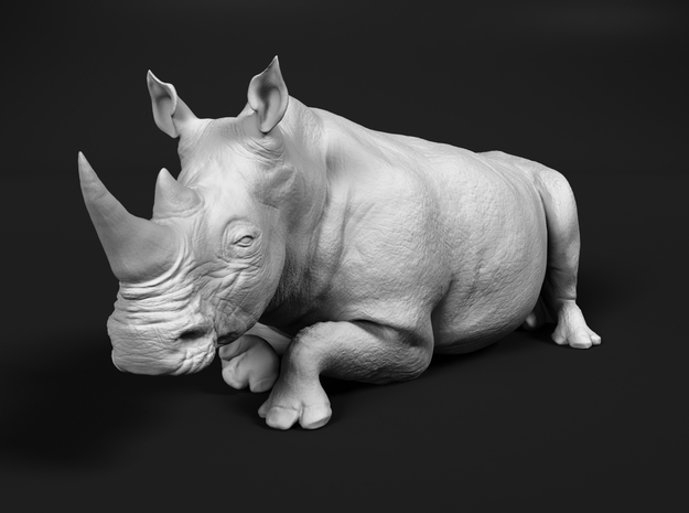 White Rhinoceros 1:64 Lying Female in Tan Fine Detail Plastic
