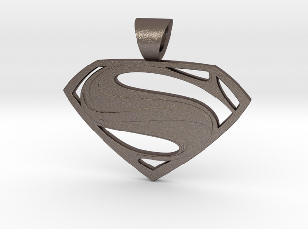 Superman pendant in Polished Bronzed Silver Steel: Small
