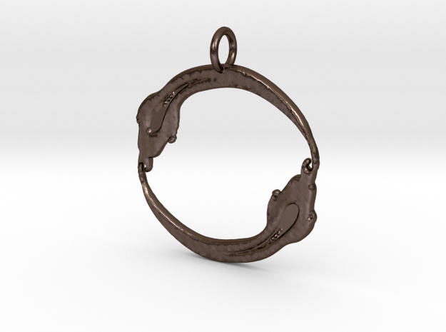 Circled Snake Pendant in Polished Bronze Steel