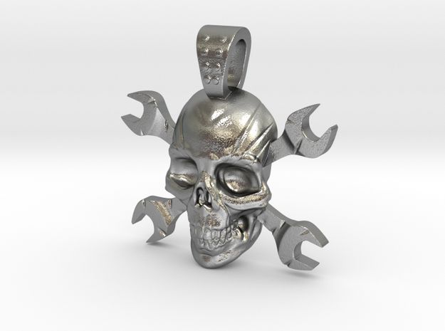 skull and keys in Natural Silver