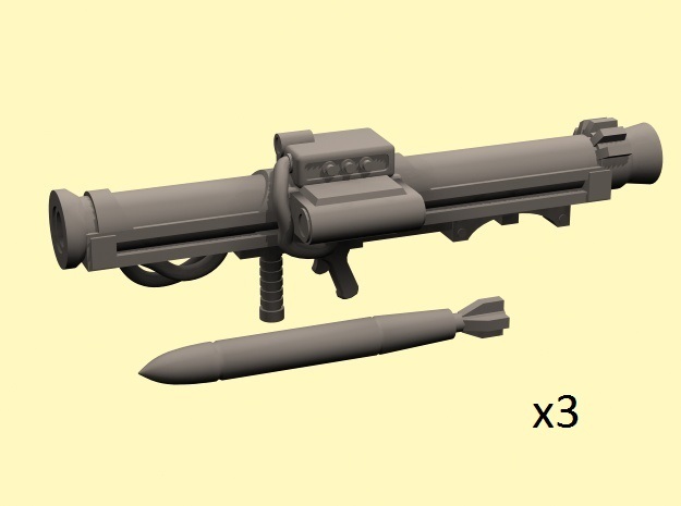 28mm rocket launchers (3) in Tan Fine Detail Plastic