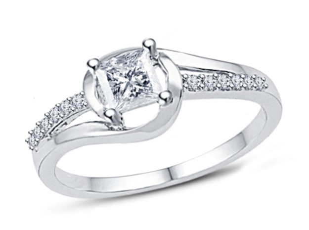 Solitaire With Accents Ring in 14k White Gold: 6.75 / 53.375