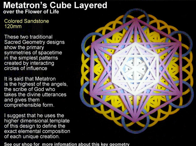 Sacred Geometry: 125mm Metatrons Cube & Flower of  in Full Color Sandstone