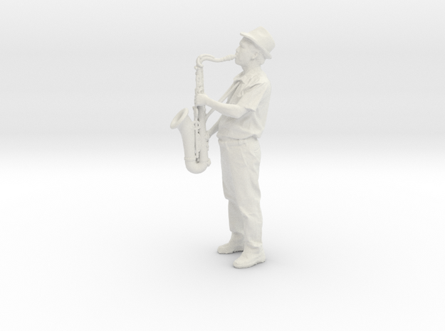 Scanned Saxophone player 6CM High in White Natural Versatile Plastic