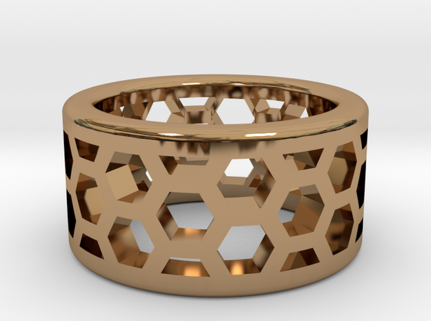 Straight Edge Honeycomb Ring Sizes 10 - 13 in Polished Brass: 10 / 61.5