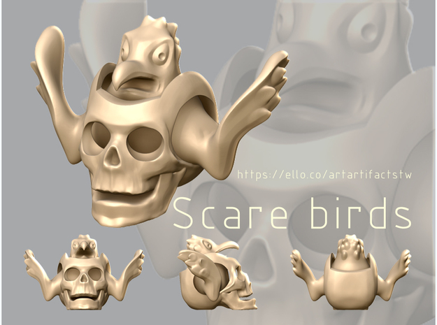 Scare birds in Polished Bronzed Silver Steel