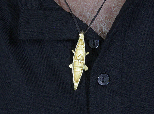 Canoe - Pendant - Paddles-Xing + Maple Leaf in Polished Gold Steel