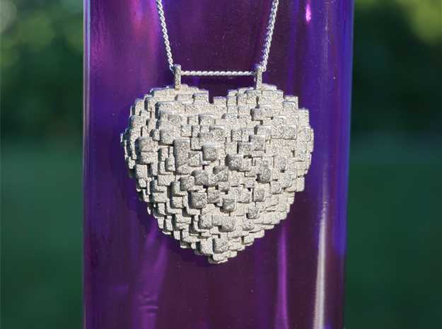 Pixelated Heart in Polished Gold Steel