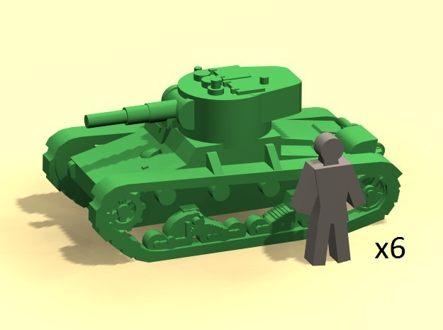 6mm T-26 WW2 Soviet tanks (6) in Tan Fine Detail Plastic