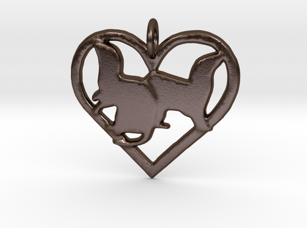 Double ferret pendant heart in Polished Bronze Steel