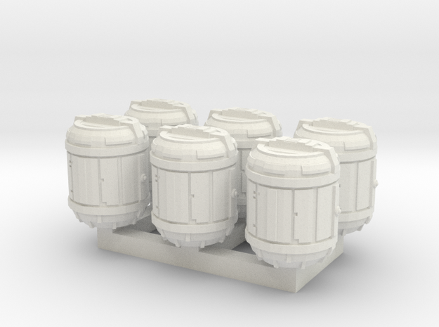1/87 Scale Bio Medical Containers x6 in White Natural Versatile Plastic