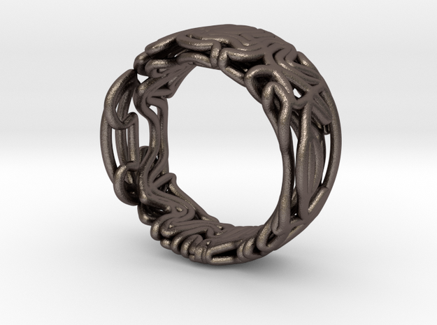 spaghetti_ring_23mm in Polished Bronzed Silver Steel