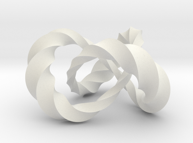 Varying thickness trefoil knot (Twisted square) in White Natural Versatile Plastic: Medium