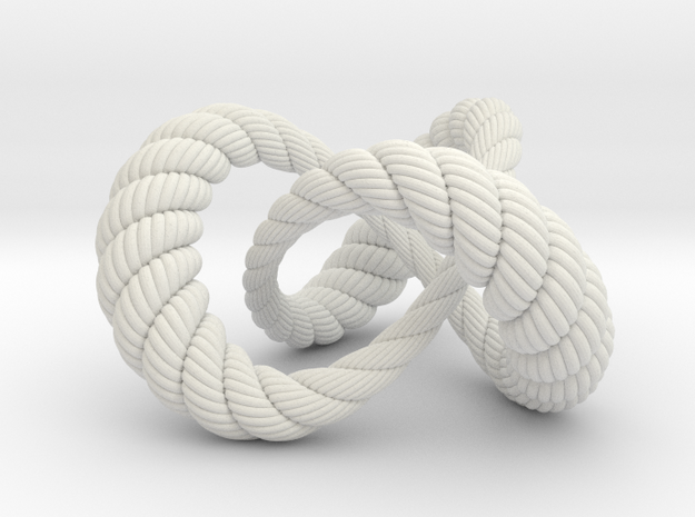 Varying thickness trefoil knot (Rope with detail) in White Natural Versatile Plastic: Medium