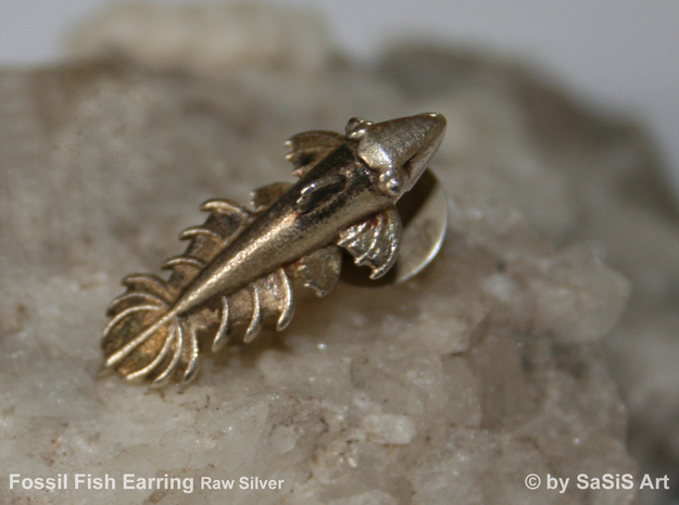 Fossil Fish Earring  in Natural Silver