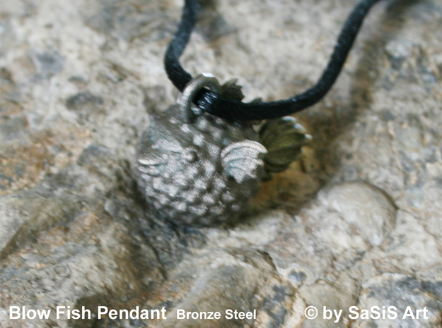 BlowFish Pendant in Polished Bronzed Silver Steel