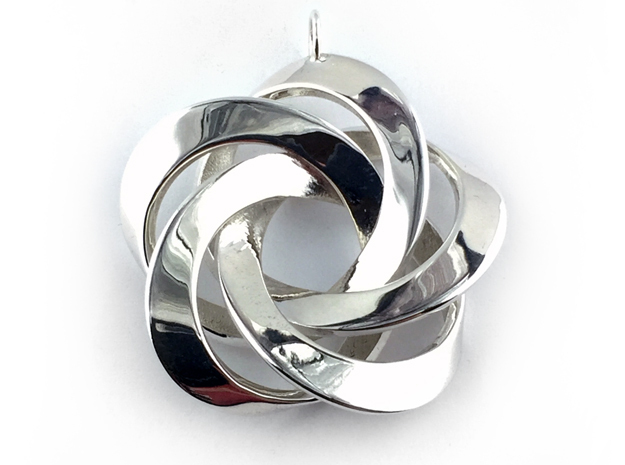 Pentator Pendant with loop in Polished Silver