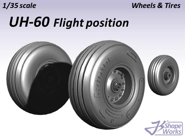 1/35 UH-60 Wheels & Tires Flight position in Tan Fine Detail Plastic