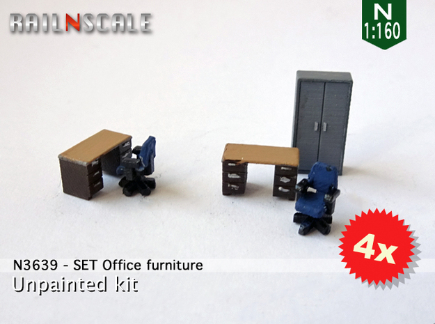 SET Office furniture (N 1:160) in Tan Fine Detail Plastic