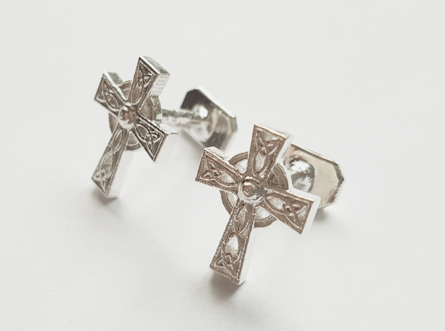 Celtic Cross Cufflinks in Natural Silver