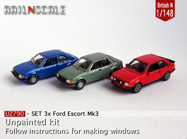 SET 3x Ford Escort Mk3 (British N 1:148) in Tan Fine Detail Plastic