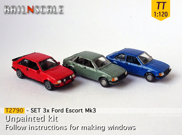 SET 3x Ford Escort Mk3 (TT 1:120) in Tan Fine Detail Plastic